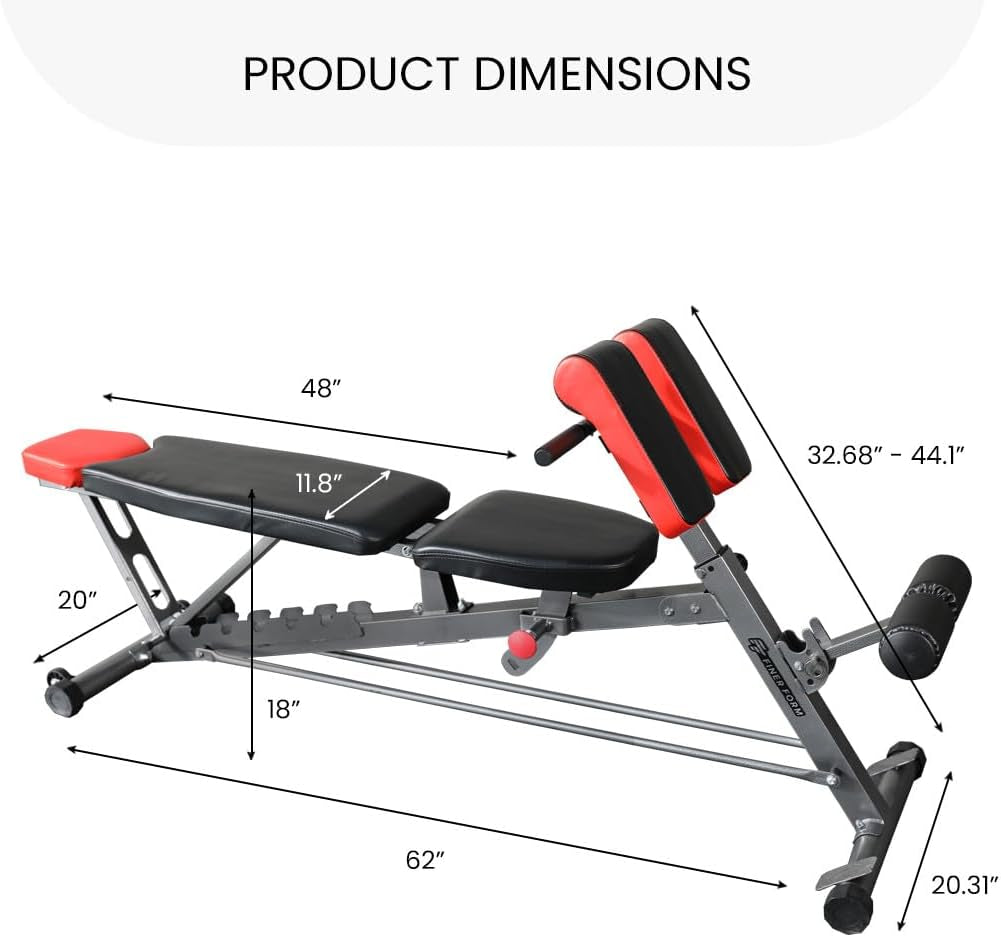 Versatile FID Weight Bench for Complete Body Training – Hyper Back Extension, Roman Chair, Adjustable Ab Sit-Up, Incline/Decline, and Flat Bench Functions