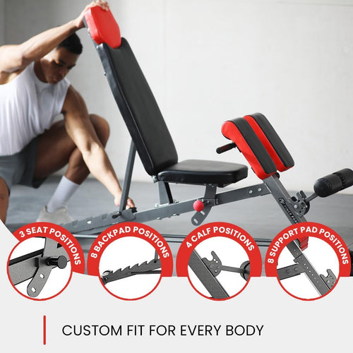 Versatile FID Weight Bench for Complete Body Training – Hyper Back Extension, Roman Chair, Adjustable Ab Sit-Up, Incline/Decline, and Flat Bench Functions